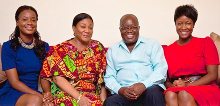 Nana Addo Dankwa Dankwa Akufo-Addo with his wife and two of their children — Nana Dokua Akufo-Addo (right) and Gyankroma Akufo-Addo.